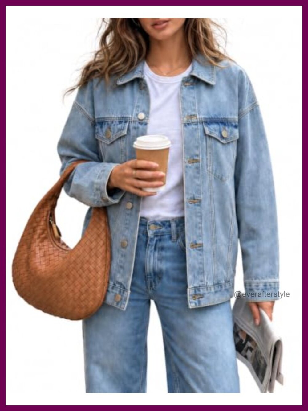Oversized Denim Trucker Jacket Button Front Chest Pockets